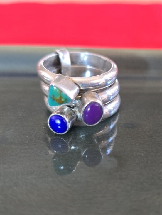 Jewelry - Sterling Silver Turquoise Lapis Sugilite Multi Band Statement Ring Sz 7